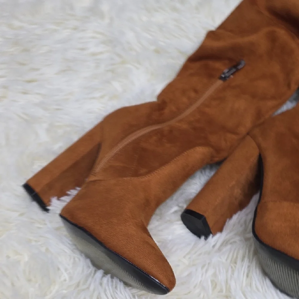 Brown Suede Knee-High Boots